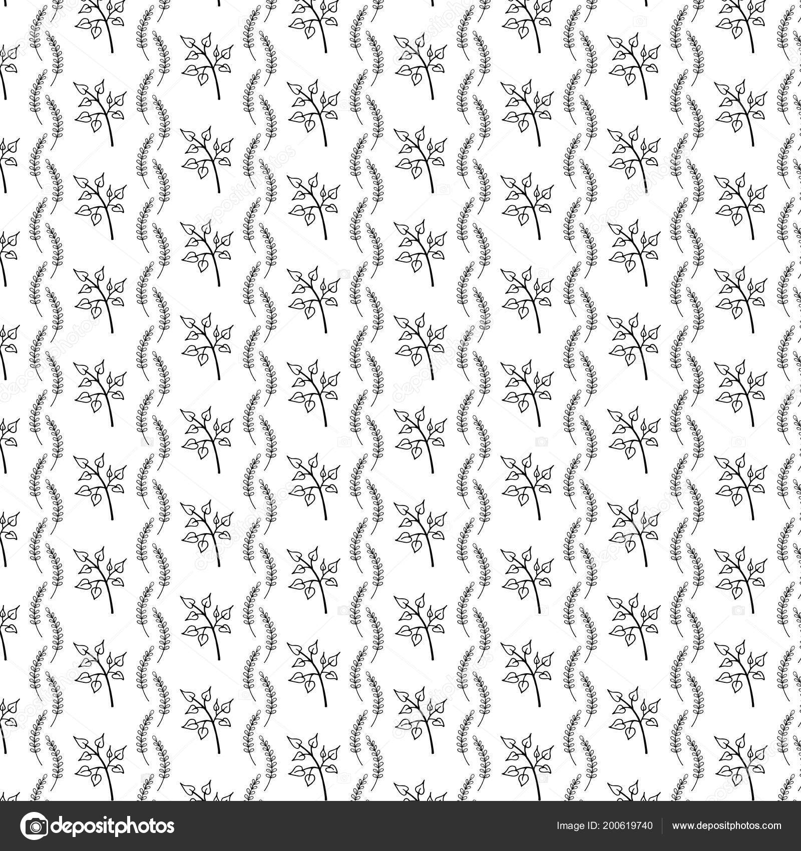 Seamless Pattern Background Branches Leaves Black White Vector Illustration Stock Seamless Pattern Background Branches Leaves Black White Vector Illustration Stock