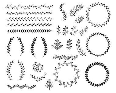 Dalları ve yaprakları elle çizilmiş çizimi. Tasarım öğeleri 