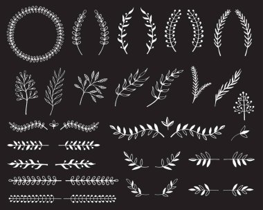 Dalları ve yaprakları elle çizilmiş çizimi. Tasarım öğeleri 