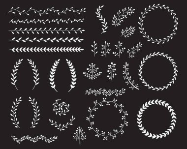 Dalları ve yaprakları elle çizilmiş çizimi. Tasarım öğeleri 