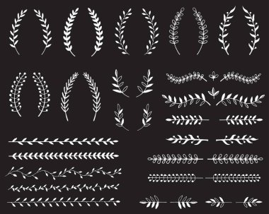 Dalları ve yaprakları elle çizilmiş çizimi. Tasarım öğeleri 