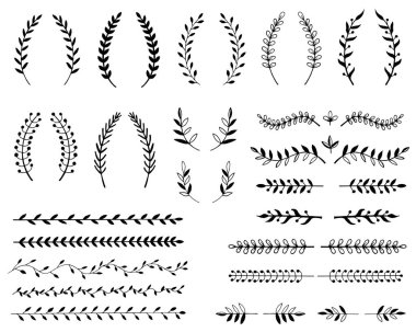 Dalları ve yaprakları elle çizilmiş çizimi. Tasarım öğeleri 