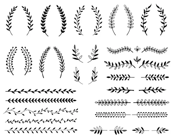 Dalları ve yaprakları elle çizilmiş çizimi. Tasarım öğeleri 