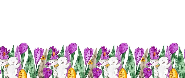 Akvarell Illustration Påsk Element Handritad Blommor Ägg Leabes Kaniner Och — Stockfoto