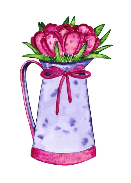 Illustrazione Acquerello Dei Tulipani Fiore Bordo Cornice Illustrazione Disegnata Mano — Foto Stock