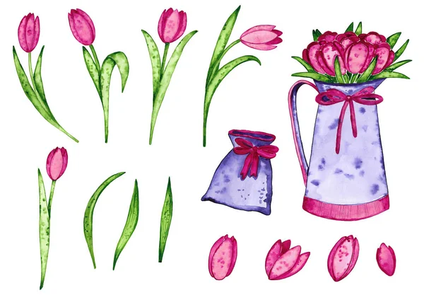 郁金香的水彩插图 花边框和框架 手绘的例证 — 图库照片