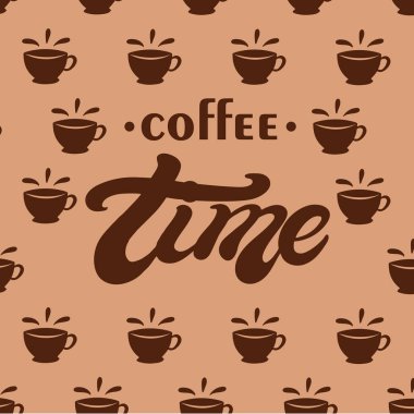 Kahve zamanı. El yazı çekilmiş. Vektör çizim