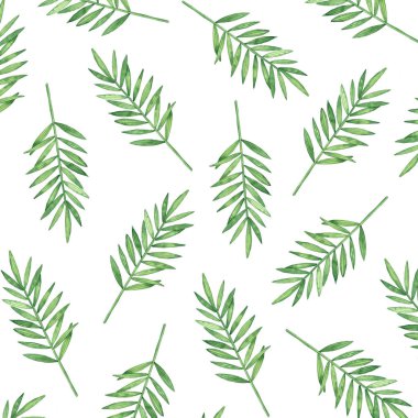 Suluboya botanik illüstrasyon. Seamless modeli. Yeşil yaprakları. Elle çizilmiş illüstrasyon