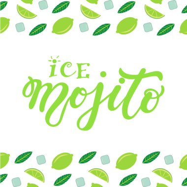 Buz mojito. El yazısı. Vektör Illustration