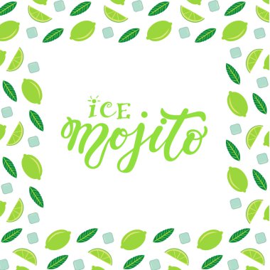 Buz mojito. El yazısı. Vektör Illustration