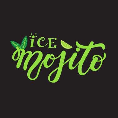 Buz mojito. El yazısı. Vektör Illustration