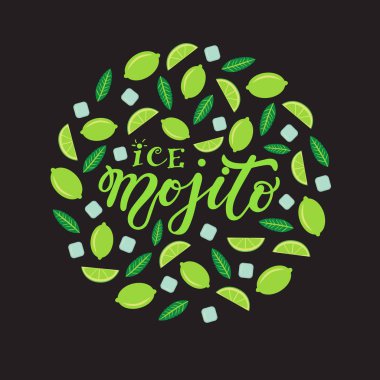Buz mojito. El yazısı. Vektör Illustration