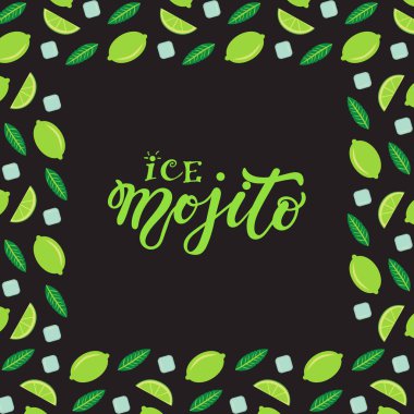 Buz mojito. El yazısı. Vektör Illustration
