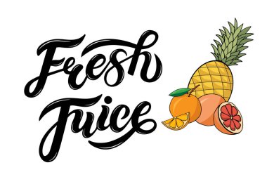 Taze Meyve Suyu. Elle çizilmiş harfler. Vektör çizimi