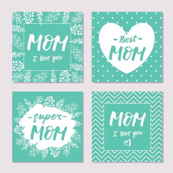 Σειρά Από Χαριτωμένες Ευχετήριες Κάρτες Για Την Ημέρα Της Μητέρας — Διανυσματικό Αρχείο