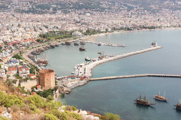 Alanya Turquía Vista Ciudad Mar Barcos Fortaleza —  Fotos de Stock