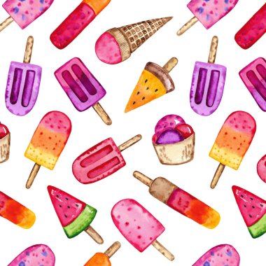 Dondurma. Suluboya illüstrasyon. Elle çizilmiş illüstrasyon. Dikişsiz desen