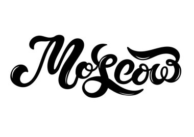 Moskova, Rusya. Elle çizilmiş harfler. Vektör illüstrasyon. Tipografi afişi, afiş. Rusya'nın başkenti. Avrupa. Rus bayrağı