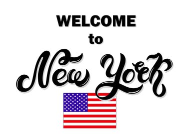 New York, Amerika. Elle çizilmiş harfler. New York'u seviyorum. New York'a hoş geldin. Tipografi afişi, afiş. Abd'nin başkenti. 