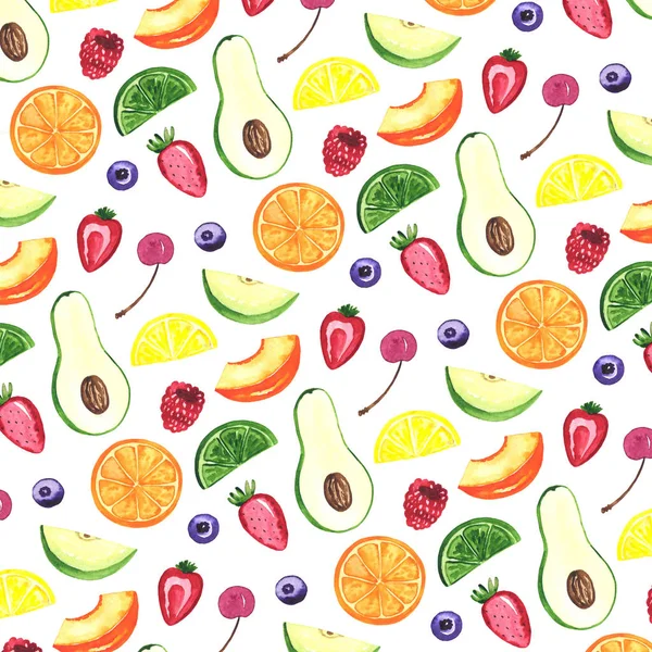 Ilustración Acuarela Frutas Dulces Ilustración Hecha Mano Patrón Sin Costuras — Foto de Stock