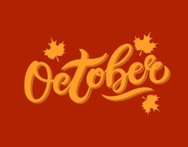 Ekim. Elle çizilmiş harfler. Vektör illüstrasyon. Sonbahar tasarımı için en iyisi.