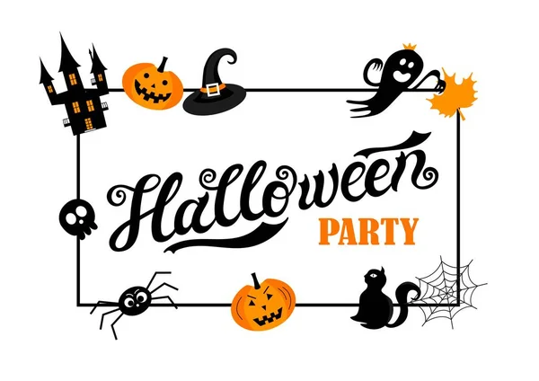 Cadılar Bayramı partisi. Elle çizilmiş yazı ve illüstrasyon. Vektör illüstrasyon. Cadılar Bayramı partisi için en iyi afiş