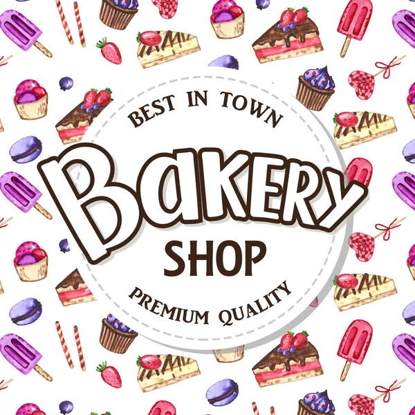 Bakery shop. Hand drawn lettering and watercolor illustration.