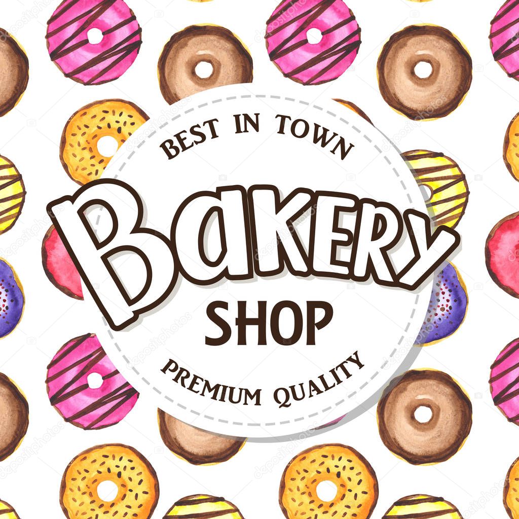 Bakery shop. Hand drawn lettering and watercolor illustration.