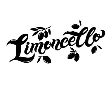 Limoncello. The name of Italian lemon liquor. Hand drawn lettering. Vector illustration. Best for souvenir products. clipart