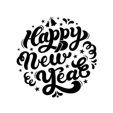 - Mutlu yıllar. El çizimi harfler. Noel / Yeni Yıl tebrik kartları, davetiye şablonları, posterler, afişler için en iyisi. Vektör illüstrasyonu