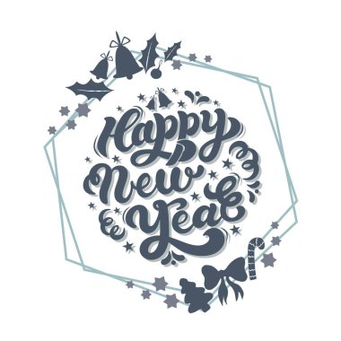 - Mutlu yıllar. El çizimi harfler. Noel / Yeni Yıl tebrik kartları, davetiye şablonları, posterler, afişler için en iyisi. Vektör illüstrasyonu