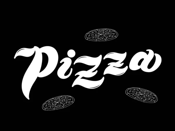 Pizzę Nazwa Słynnego Dania Włoszech Ręcznie Rysowane Litery Ilustracja Jest — Wektor stockowy