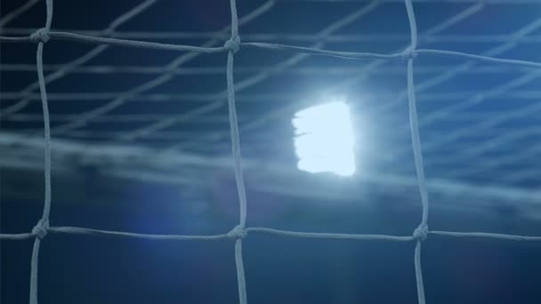 背景足球足球场灯对黑暗的天空 网在前面 — 图库视频影像