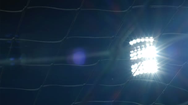 Sullo Sfondo Calcio Calcio Sport Stadio Luci Contro Cielo Scuro — Video Stock