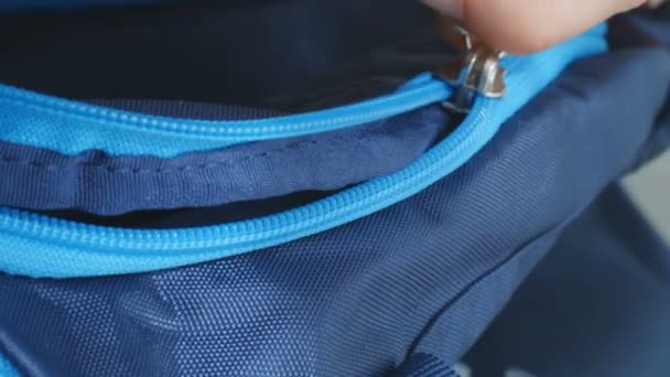 Macro Close Shot Bag Zipper Being Opened Closed Female Fingers — 비디오