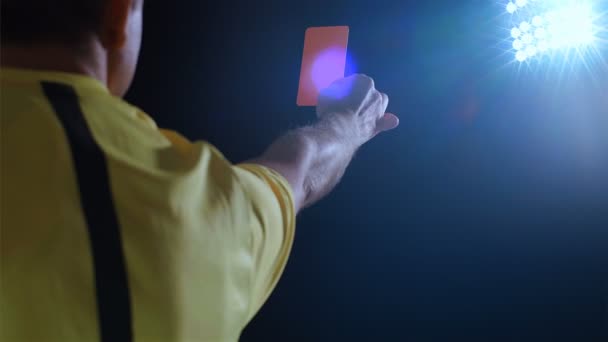 Football Soccer Referee Shows Penalty Red Card — Stock Video