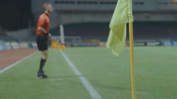 Assistente Árbitro Linesman Movendo Longo Linha Lateral Durante Jogo Futebol — Vídeo de Stock