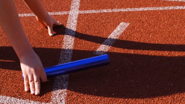 Female Runner Putting Hands Relay Running Fps Slow Motion — 비디오