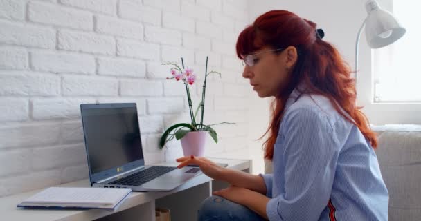 Trabajo Desde Concepto Casa Mujer Negocios Freelancer Que Trabaja Desde — Vídeos de Stock