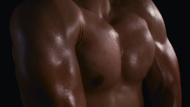 Schöne Starke Bodybuilder Athletischen Mann Pumpen Muskeln Workout Bodybuilding Konzept — Stockvideo