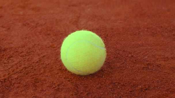 Hand Eines Ballkindes Hebt Einen Tennisball Auf — Stockvideo