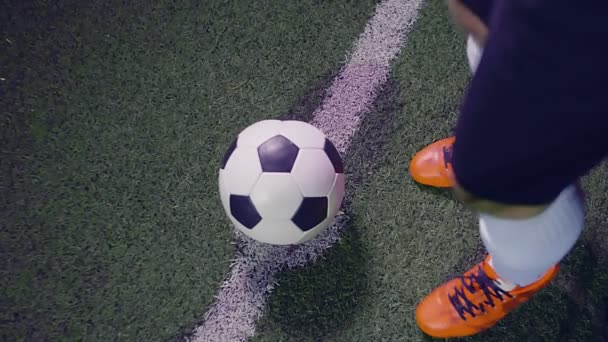 Vue Dessus Footballeur Professionnel Avec Ballon Avant Premier Coup Pied — Video