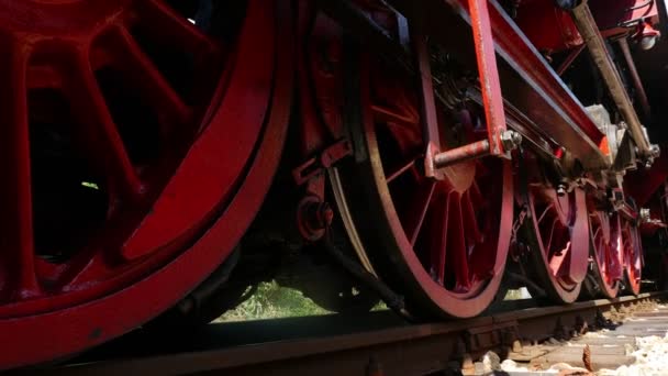 Detalje Gammelt Damplokomotiv Nostalgisk Historisk Retro Vintage Teknologi Baggrund Slowmotion – Stock-video