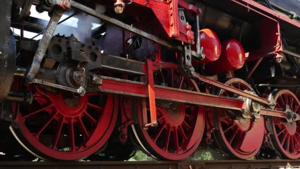 Detalhe Uma Locomotiva Trem Motor Vapor Antiga Nostálgico Histórico Retro — Vídeo de Stock