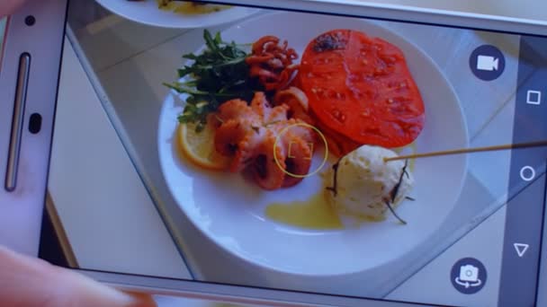 Kezet Bevétel Fénykép Ból Vacsorára Élelmiszer Által Smartphone — Stock videók