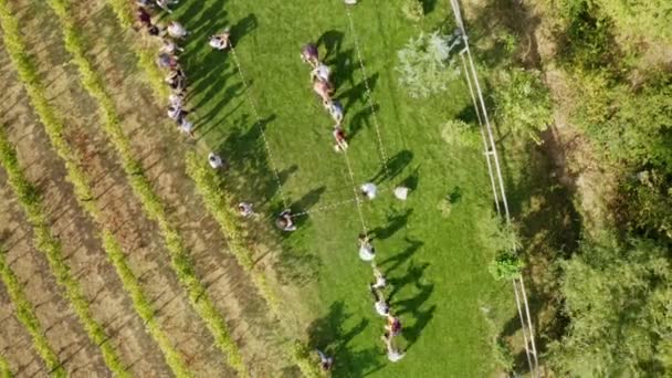 Luchtfoto Van Grote Teams Spelen Tug War — Stockvideo