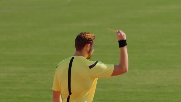 Calcio Calcio Arbitro Mostra Rigore Cartellino Giallo 75Fps — Video Stock