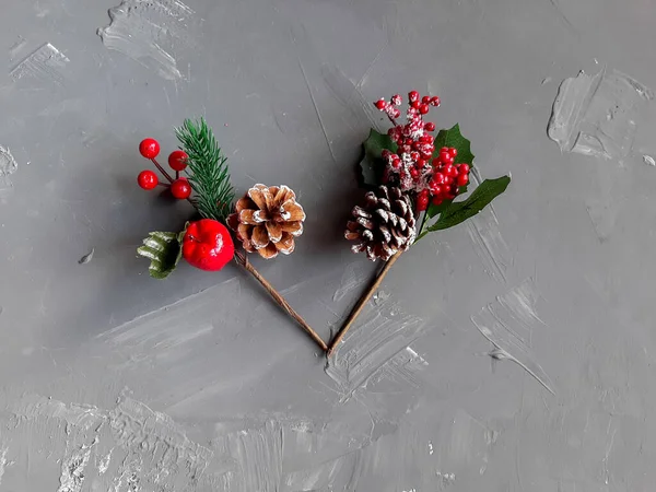 Zweig Mit Roten Beeren Auf Grauem Hintergrund Herbst — Stockfoto