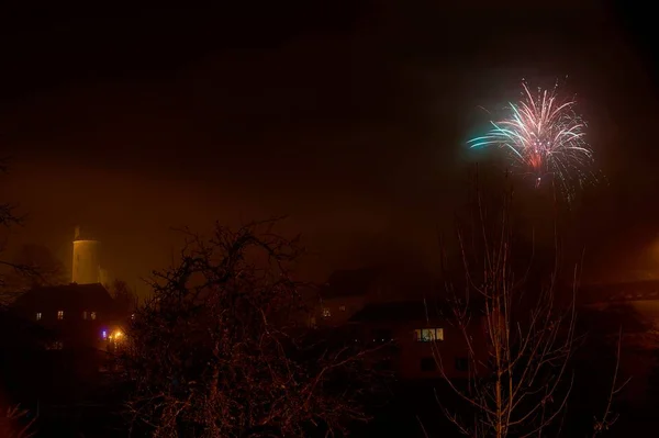 Nowy rok 2019 na zamku Bertrada Starsza w Niemczech Muerlenbach. — Zdjęcie stockowe