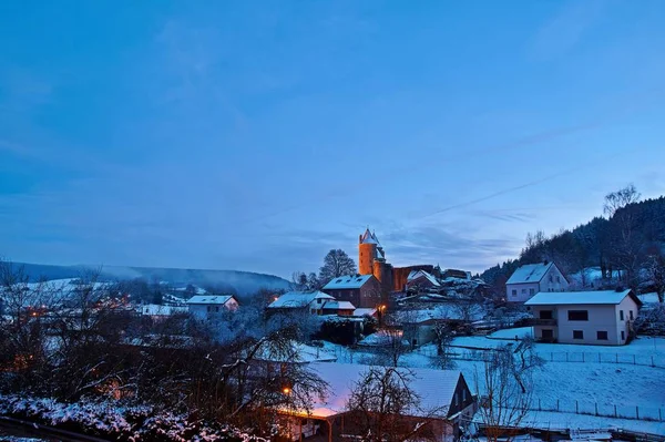 Bertradaburg Una Giornata Invernale Nevosa Nell Eifel — Foto Stock